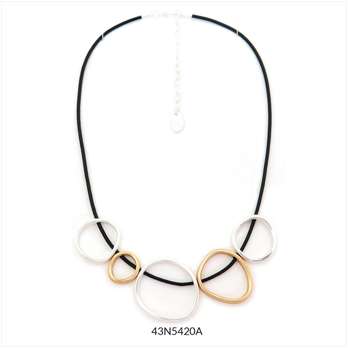 43n5420a-collar-sia Collar Sia Tropic Art con cordón negro y aros bicolor dorado y plateado