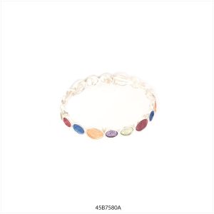 Pulsera Vinyet Tropic Art 45B7580A plateada elástica con piezas ovaladas multicolor, 6 cm, hipoalergénica