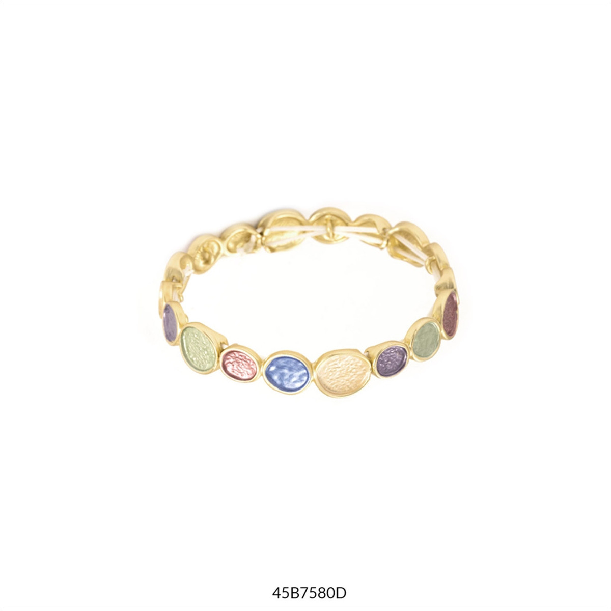 45b7580d-pulsera-vinyet Pulsera Vinyet Tropic Art 45B7580D dorada elástica con piezas ovaladas multicolor, 6 cm, hipoalergénica