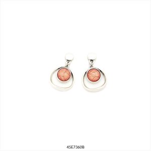 Pendientes Islas Tropic Art 45E7360B plateados con resina rosa marmoleada, 3 cm, cierre de presión