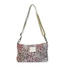 Bolso Clutch Talco De La Mur jacquard leopardo rosa y lila con asa ajustable beige y asa de muñeca – 29x17x5 cm