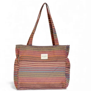 Bolsa María De La Mur mediana jacquard de rayas multicolor con cremallera y bolsillos laterales – 42x40x18 cm