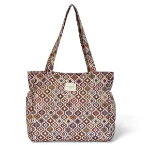 Bolsa Onda De La Mur mediana jacquard geométrico rosa y lila con cremallera y bolsillos laterales – 42x40x18 cm