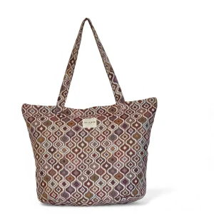 Bolsa Shopper Onda De La Mur grande jacquard geométrico rosa y lila con cremallera y asas al hombro – 51x37x22 cm