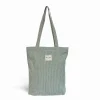Tote Bag Teo De La Mur de rayas verde clarito con asas al hombro y cremallera – 35x36x9 cm