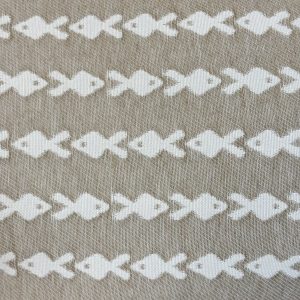 Tote Bag Pesc De La Mur de jacquard beige con peces crudo, asas al hombro y cremallera – 35x36x9 cm