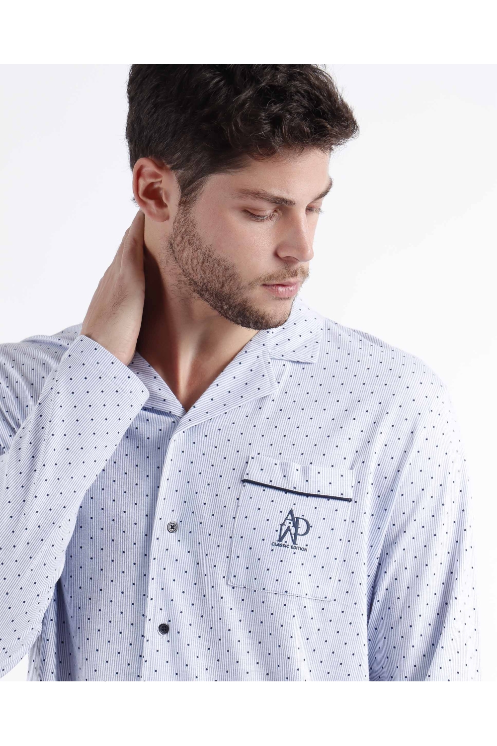 admas-classic-pijama-abierto-manga-larga-stripes-dots-para-hombre-azul (3) Pijama Verano Admas abierto